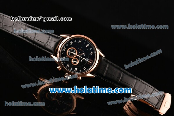 Tag Heuer Mikrograph Chrono Miyota OS10 Quartz Rose Gold Case with Black Leather Strap and Black/Grey Dial - Click Image to Close